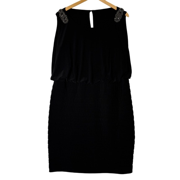 Womens Black Embellished Sheath Cocktail Party Dress Size 16 Sleeveless - Picture 1 of 10